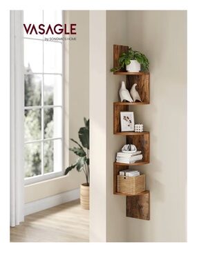 Amazon Corner Wall Shelf - Rustic Brown 5-Tier Display